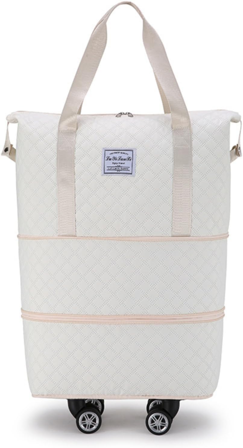 Rolling Duffle Bag with Wheels, Detachable Spinner Wheels, Wet Pocket, Beige