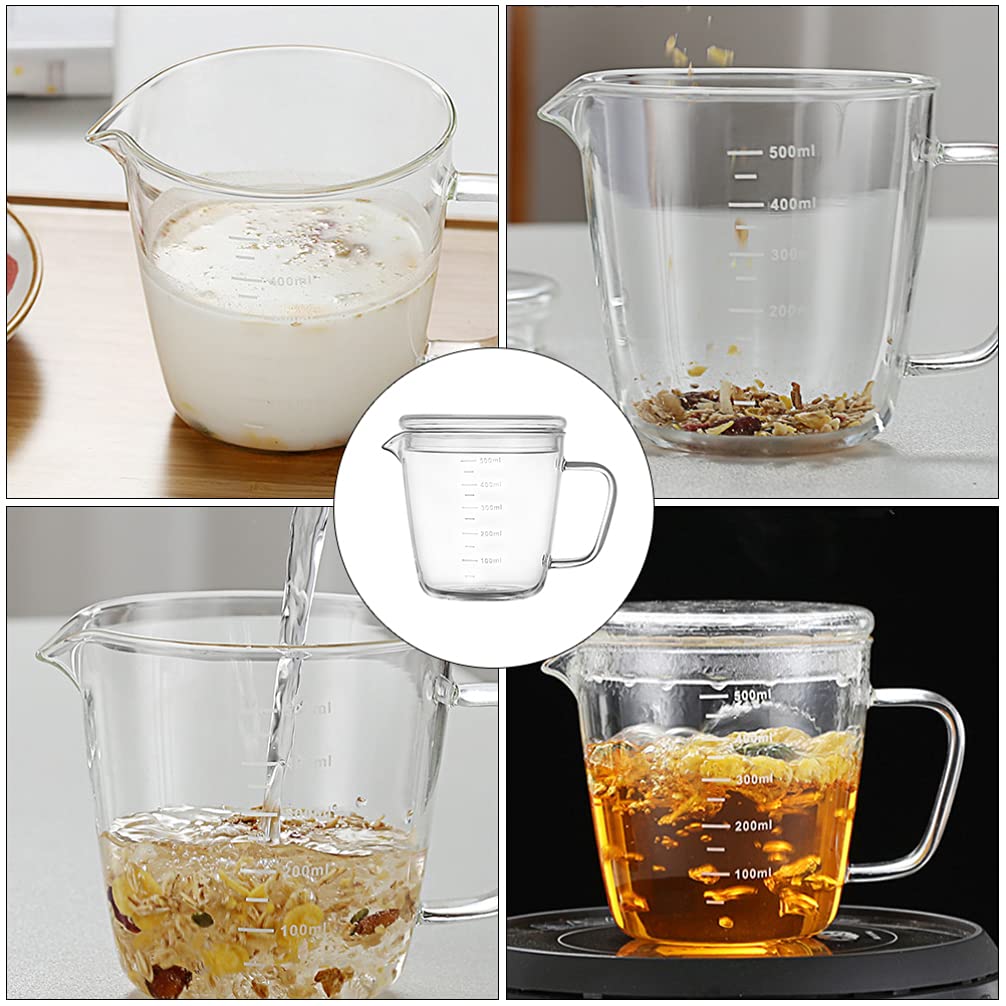 Tomaibaby Messbecher Milchkännchen Milchkanne 500ml Sahnekanne Sauciere Glaskanne Glas Hitzebeständig Messkanne mit Deckel Fett- Trenn- Kanne für Eier Milch Sahne Sauce Kaffee