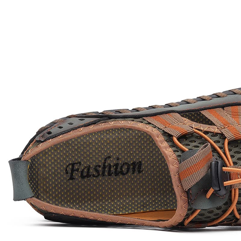 Recyphi Men's Sandals Closed Toe Mesh Splicing Outdoor Leather Sandals Breathable Summer Fisherman Shoes3