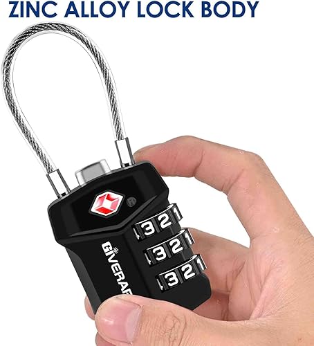 Miniatura 5 de Paquete de 2 cerraduras de equipaje de viaje aprobadas por la TSA, aleación de bloqueo de combinación de cables, candados de metal de 3 dígitos,