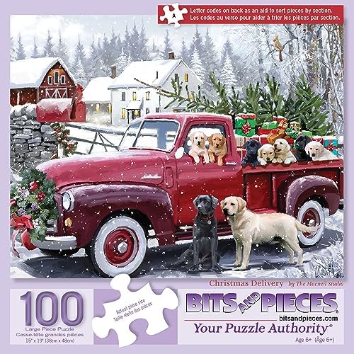 Bits and Pieces - 100 Piece Jigsaw Puzzle for Adults and Kids - 15" x 19" - Christmas Delivery - 100 pc Large Piece Christmas Dogs Jigsaw by The Macneil Studio 2 61kLGRMFZ2L. AC