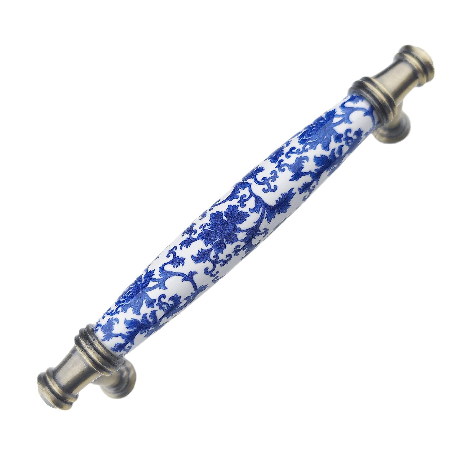 WenRan 3.78" 5.0" HolesCenter to Center Blue Flower Knobs Drawer Pull Dresser Handles Ceramic Antique Bronze Kitchen Cabinet Pull Handles 96mm 128mm (5.0" Hole Center)