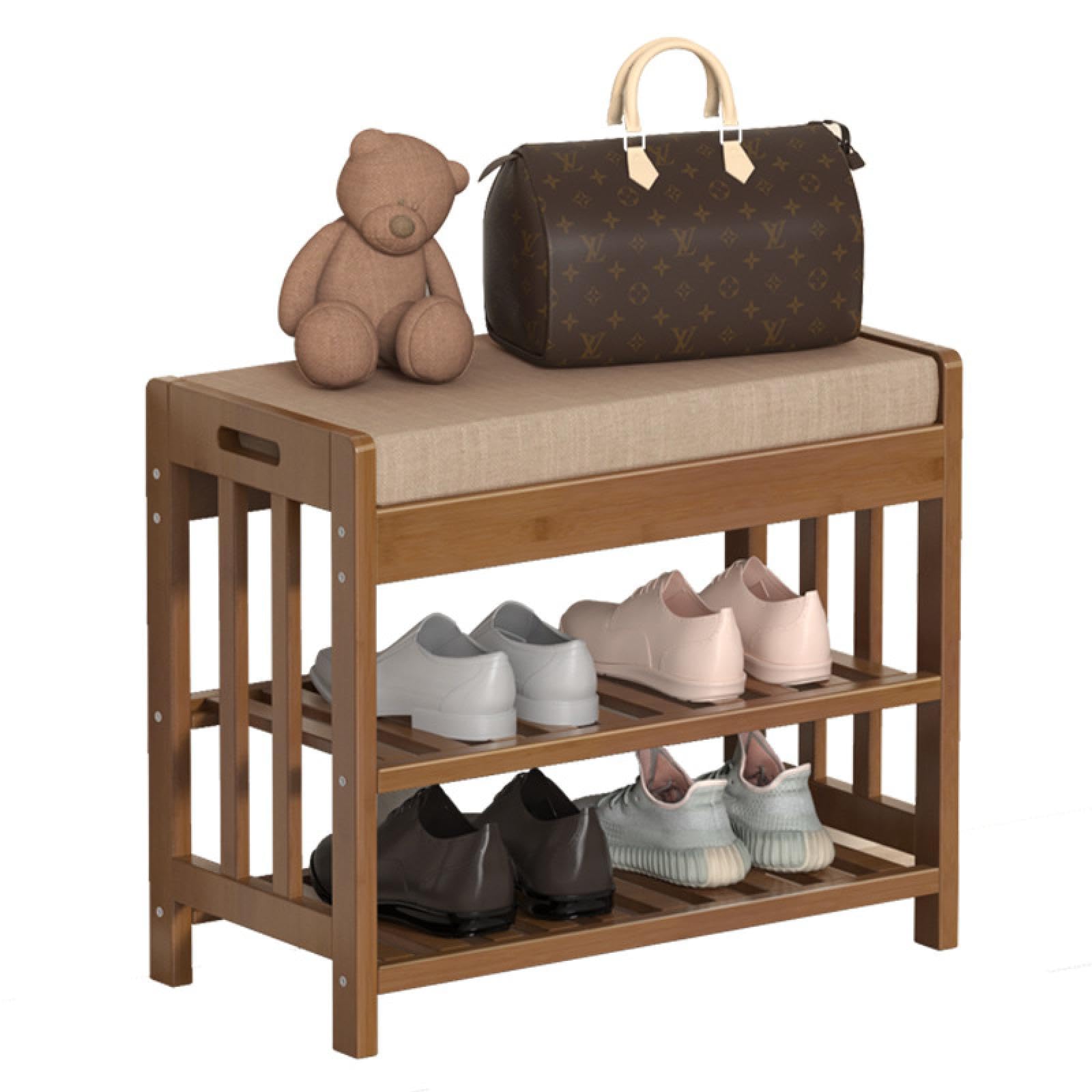OWKAY Shoe Bench Solid Wood Household Doorway Can Be Seated Shoe Bench Entry Shoe Cabinet Sitting Stool One Soft Padded Entry Shoe Racks — image 1