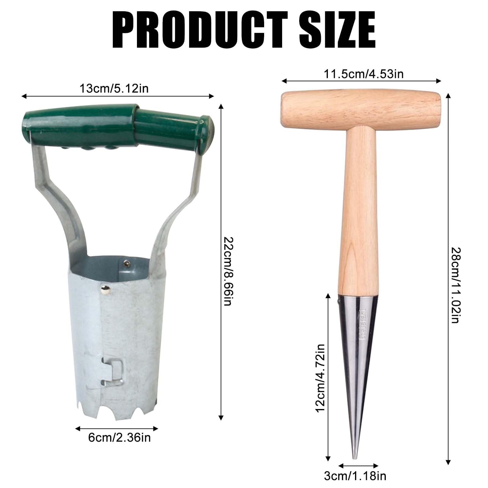 Set di 2 piantine di bulbi, bulbi per piante, peso leggero, piantagione di cipolle in acciaio inox con manico in legno e piantatrice di cipolle per giardini Bulb Plant