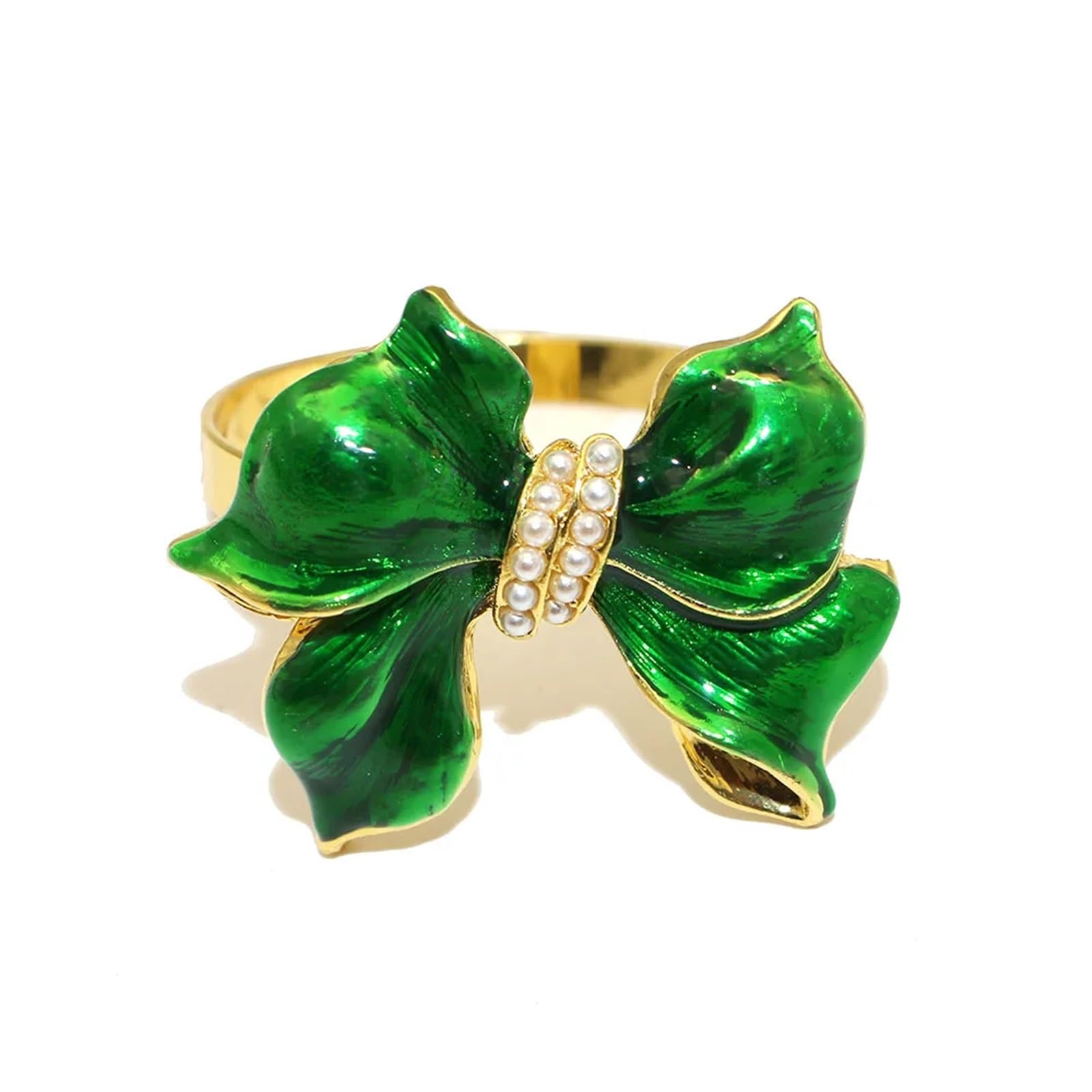 Usohjz Green 12Pcs White Bow Napkin Ring Bowknot Pearl Holder Buckle