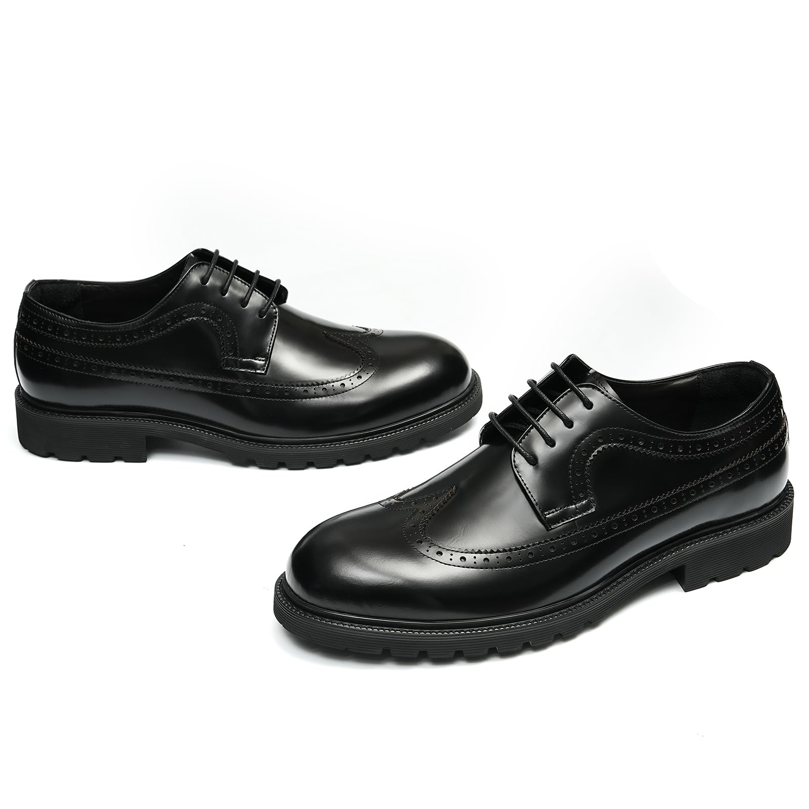 Générique Brogues Décontractées Confortables à Semelle Epaisse pour Hommes Chaussures Habillées Basses Lacets à Bout Rond en Cuir Derbys Formels Affaires