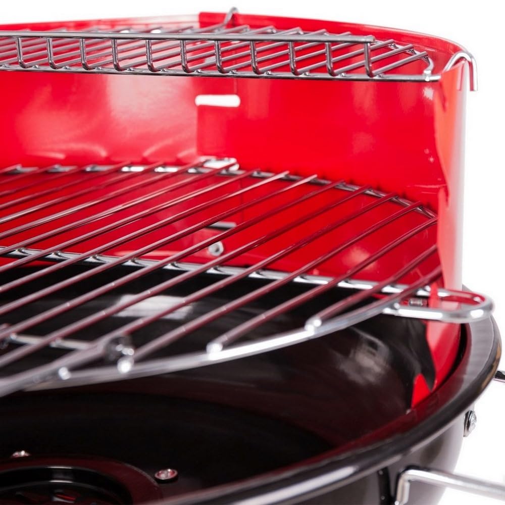 LOLAhome Barbacoa de carbón roja Aire controlado| De Ø58x84cm | Regulable 4 alturas, Doble parrilla Cocinar y Calentar, fácil montaje, fácil guardado | Para 8 comensales | Barbacoa jardín
