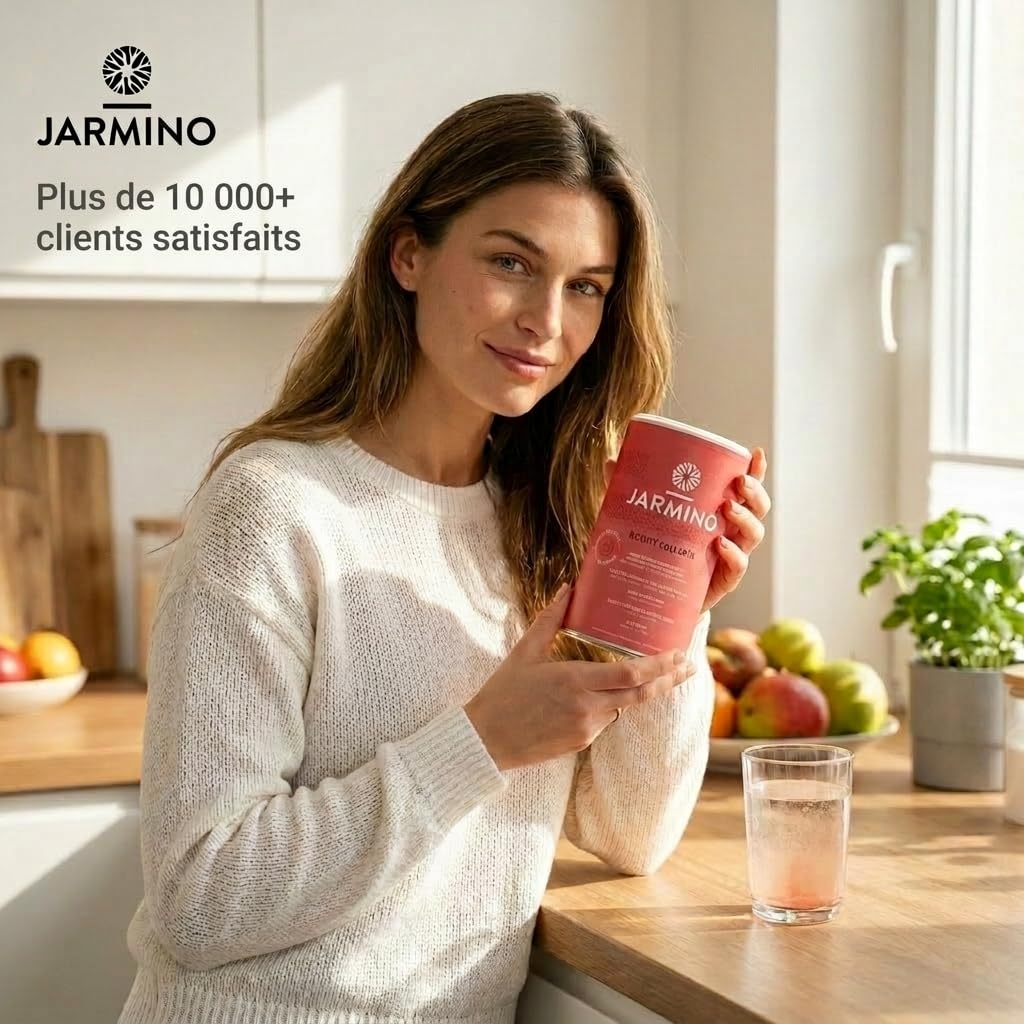Poudre de collagène Beauty avec acide hyaluronique, vitamine C, biotine, zinc | Hydrolysat de collagène peptide type I, II et III| 450g de poudre | Collagène de JARMINO