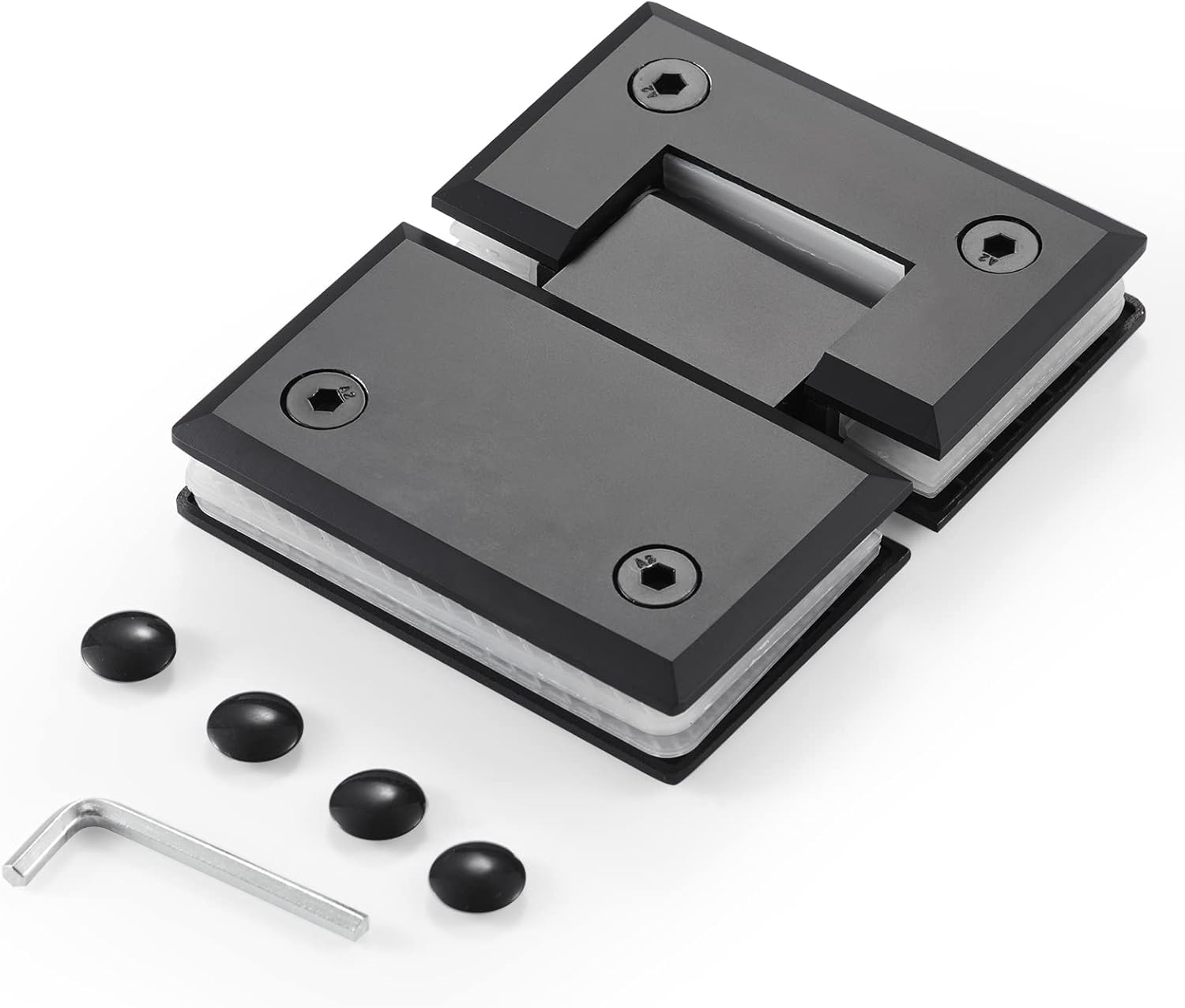 Ranbo Heavy Duty 180 Degree Shower Door Hinge, Solid 5mm 304 Stainless Steel, Glass-to-Glass Mount,for 5/16"-1/2" (8mm-12mm) Frameless Doors, One-Piece Precision Cast, Matte Black, 1 PC