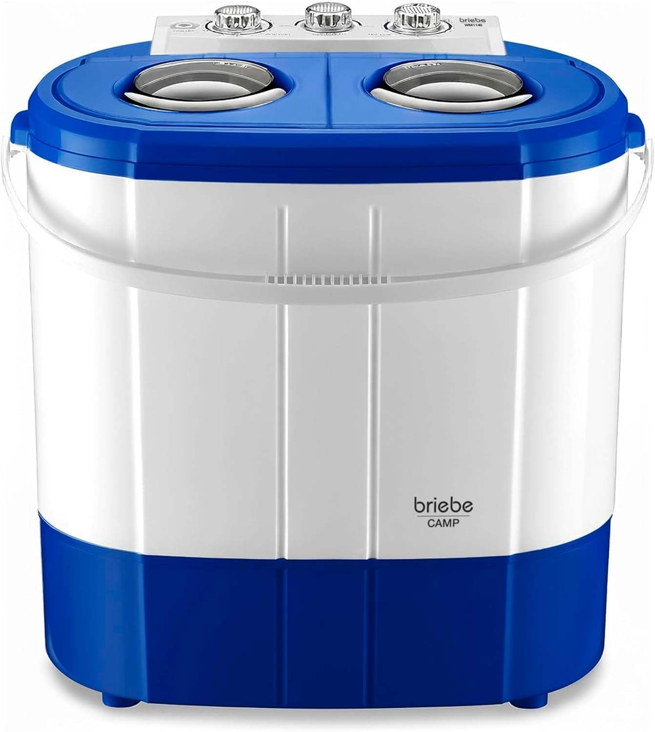 briebe Camp Mini Machine à Laver Portable, Essorage, Camping, Capacité 3 kg, Idéal Voyages, Caravanes, Camping-​Cars, Petite Laveuse 2 Compartiments, Faible Consommation, Bleu/​Blanc