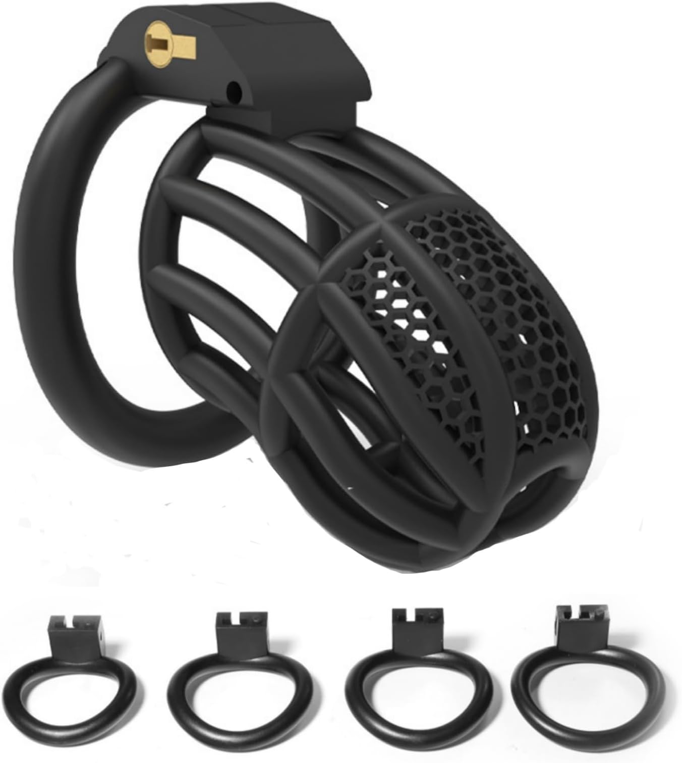 Mesh Honeycomb Breathable Cage for Men's Beginners with 4 Fixed Carabiners (40mm/43mm/44mm/46mm) (Black, L)