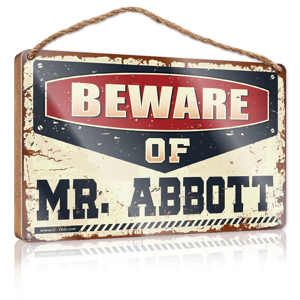 FRINTOXA Bathroom Signs For Home Beware Of Mr. Abbott Wooden Sign(23X35CM)
