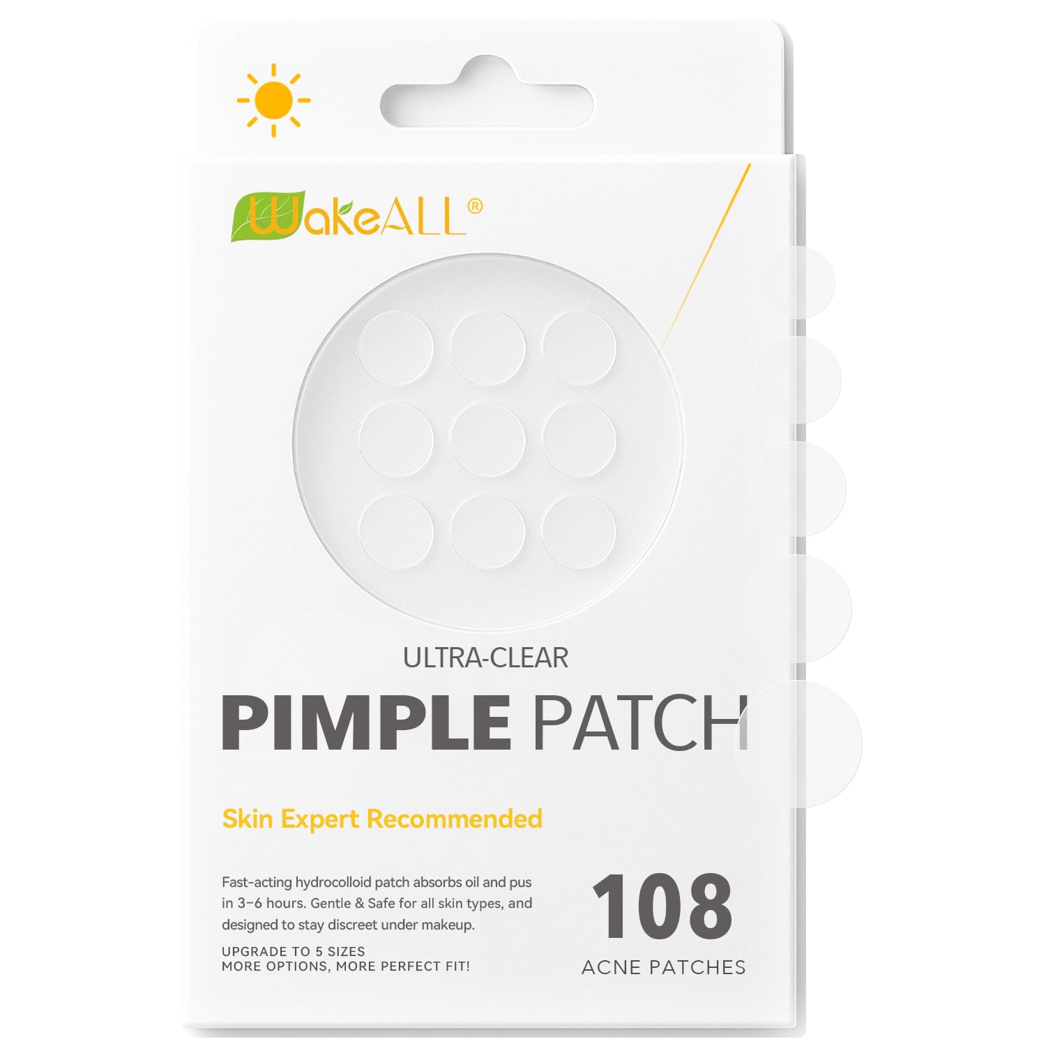 Patches for Face, Professional Variety 5 Sizes(8,10,12,14,16mm). Hydrocolloid Blemish Patch, Precise Fit with Invisible Round Design. Absorbs Fluids, Provides Effective Coverage(108 Count)