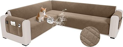 Miniatura 55 de Funda impermeable en forma de L para sofá seccional, funda acolchada de terciopelo para sofá esquinero, en forma de L, protector de muebles con