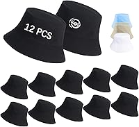 DASSNANE 12pcs Black Sublimation Blank Bucket Hats Bulk - DIY Solid Color Sun Hats for Men Women UPF 50+ UV Protection