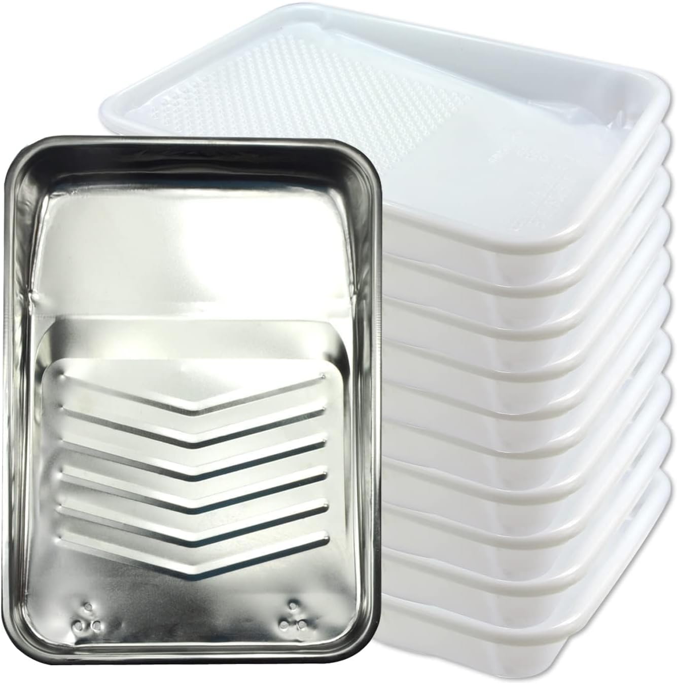 1 Piece 9 Inch Metal Paint Tray with 10 Disposable Tray Liners