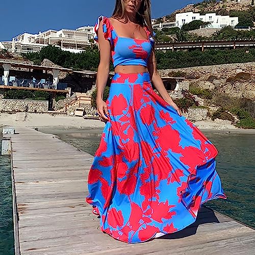 Mini robe rose bustier chic et robe d'impression numérique bleue pour femmes - 2