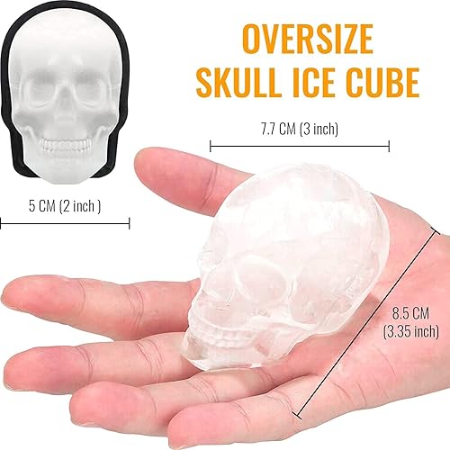 Miniatura 2 de Molde de silicona de calavera 3D extragrande de 3 pulgadas, divertidas bandejas de cubitos de hielo para whisky, cócteles, moldes de calavera de