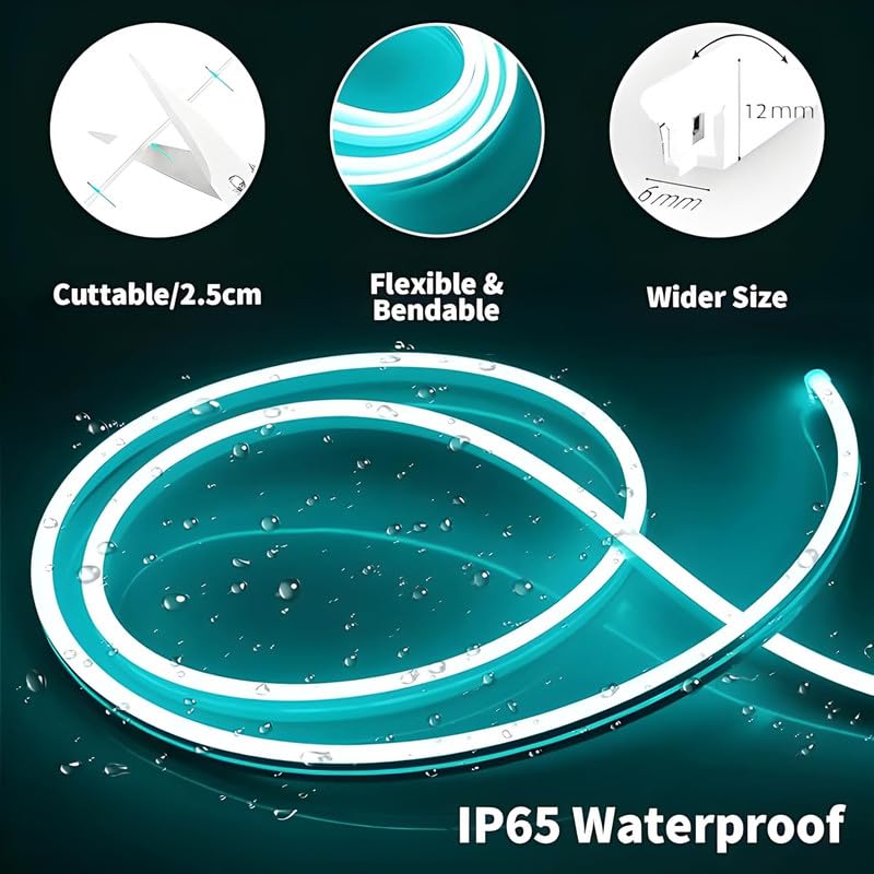 Image of 16.4 Feet LED Neon Strip Light | 12V Adapter, Waterproof IP65, Silicone Flexible Rope Light for Home Wall Decor & Gaming Room| Led Strip Lights | Neon Lights 5 Meter | (ICE Blue)