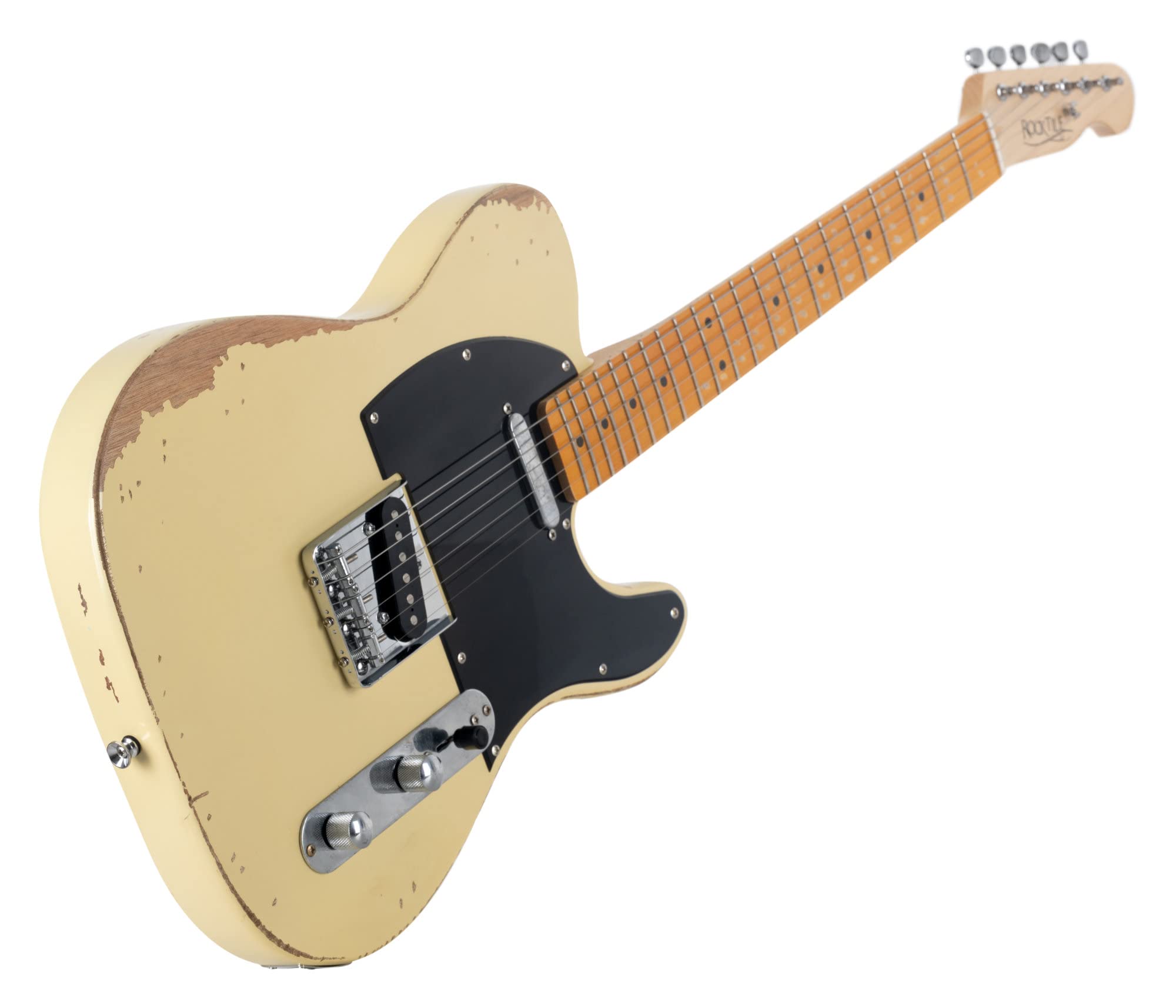 Rocktile Vinstage TL-HMWM gitara elektryczna – gitara relikowa w stylu wiekowym – korpus: mahoń – gryf/szyja: klon – 2 x Single Coil Pickup – sprzęt vintage – biały vintage
