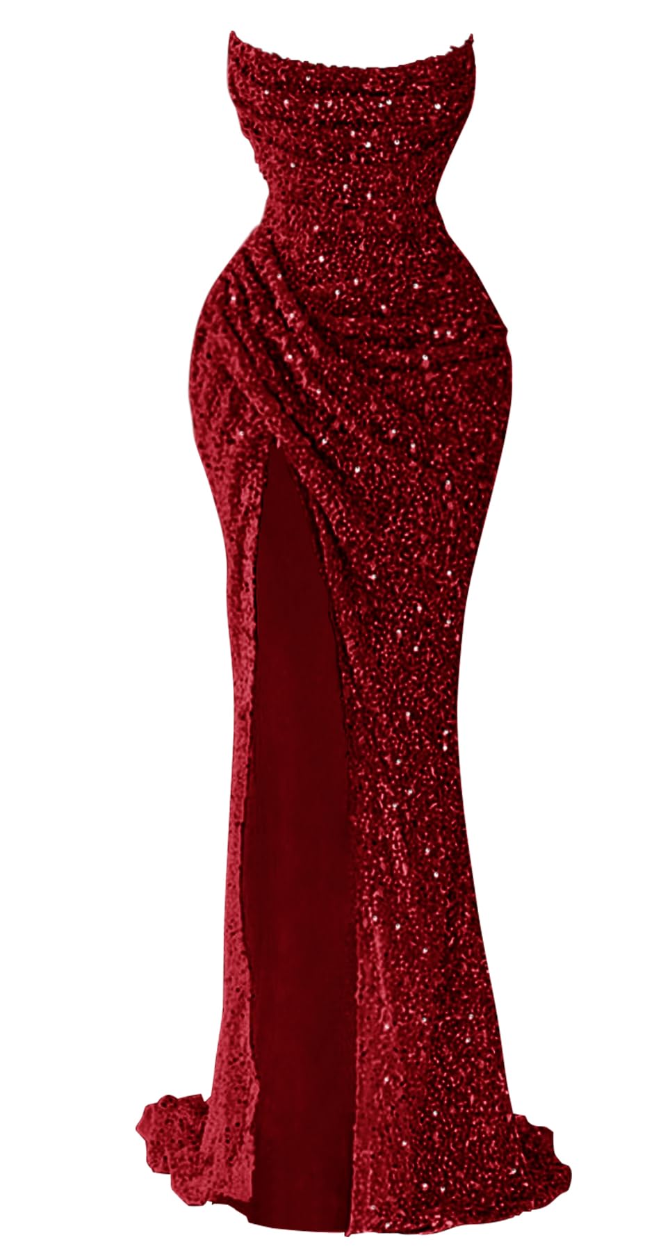 Zeeyecie Sparkly Sequin Prom Dress for Women 2025 Long Mermaid Strapless Glitter Formal Evening Ball Gowns with Slit: Dark Red 6