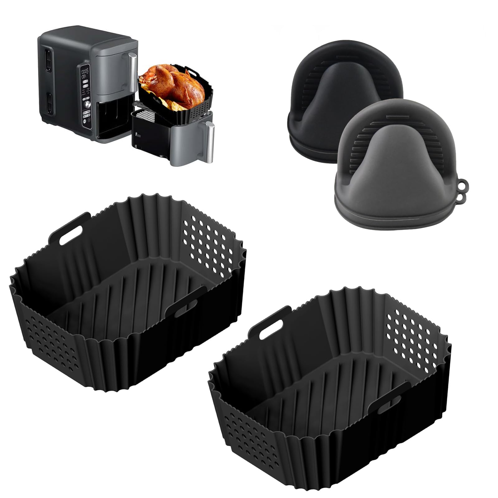 Heißluftfritteuse Zubehör-Set Für Ninja Doublestack XL 9,5L – 19 Teile Mit Grillrost, Muffinformen, Backpapier & Mehr, Aus Silikon & Edelstahl