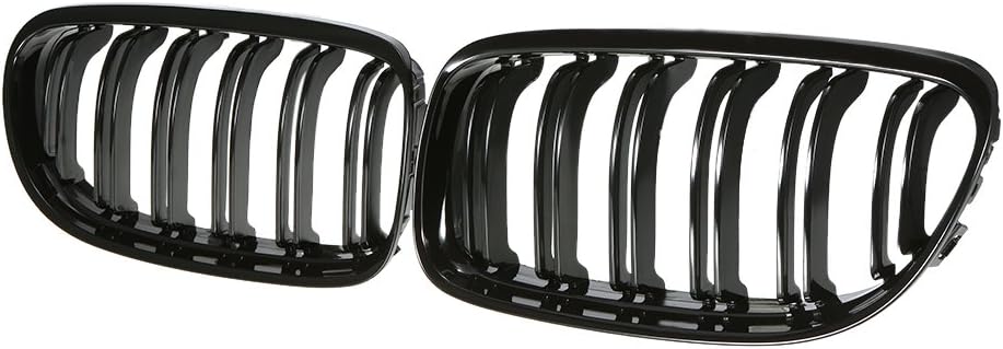 Twin Slat Fins Gloss Black Euro Front Center Kidney Grille Grill For 2009-2011 BMW E90 E91 323i 325i 328i 330i 335i 4 Door LCI Facelift