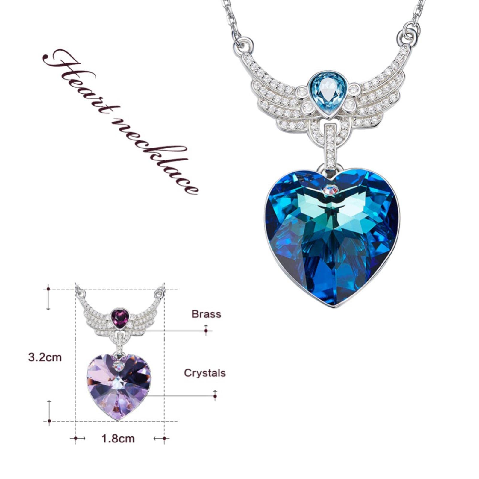 Collana Impreziosito con Cristalli Collane Gioielli per Le Donne Blue Heart Pendant Wings Jewelry