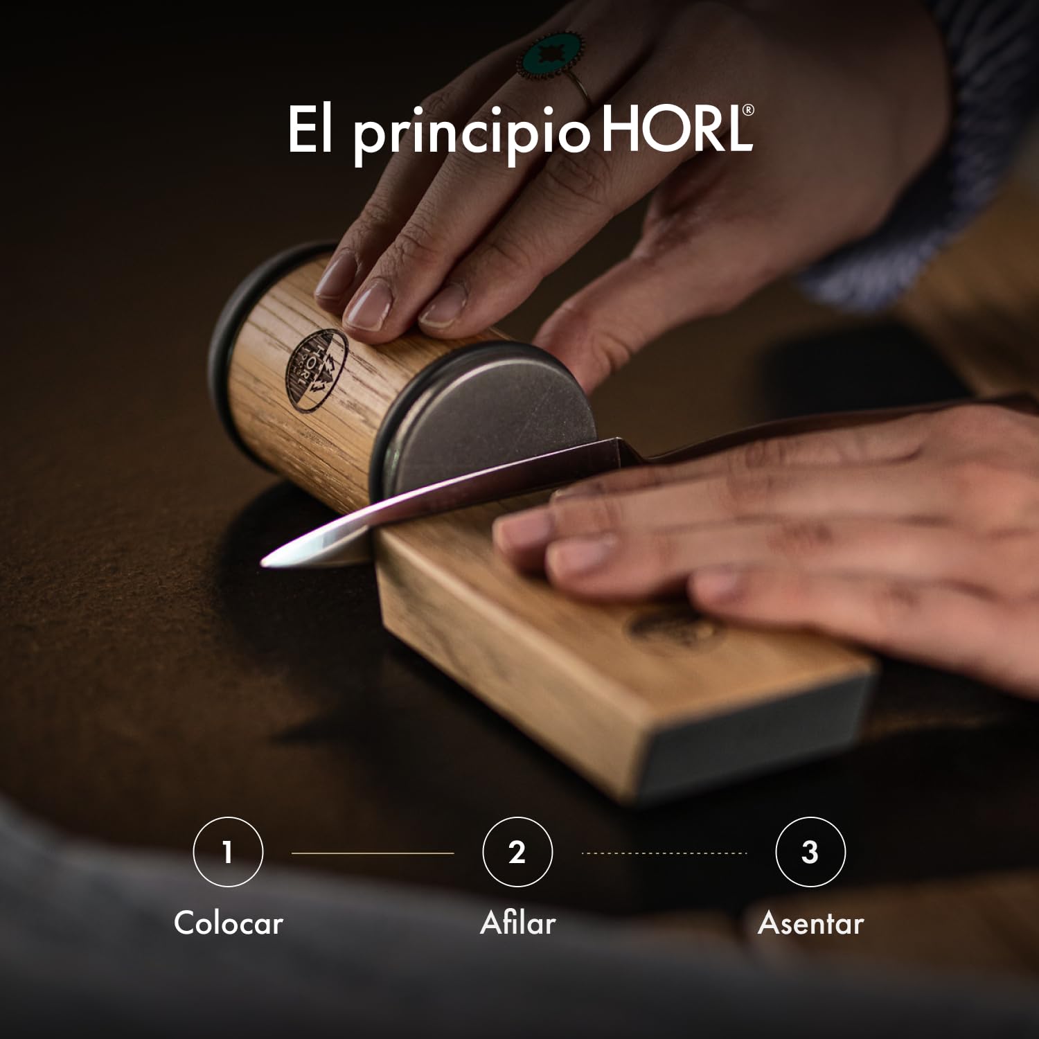 Rodillo afilador HORL2 roble - Afilador para cuchillos de cocina y para un filo extremo - rodillo afilador para cuchillos con soporte magnético con ángulos de 15 y 20 grados
