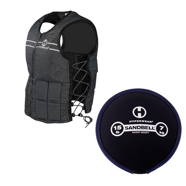 Hyperwear Adjustable 10 lbs Womens Weight Vest Full Zip SandBell 15 lbs Free Weight soft sand neoprene