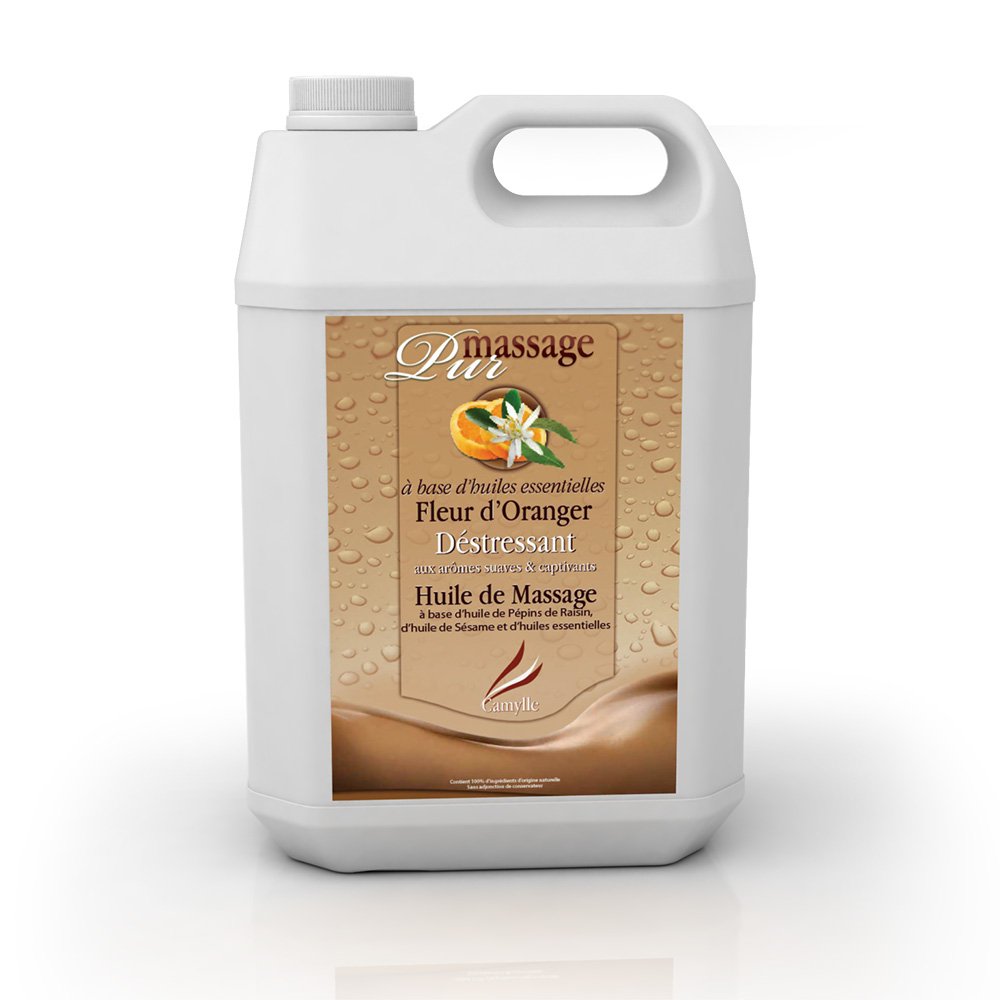 Camylle - Olio da massaggio Fiori d'arancio - Olio da massaggio di lusso per massaggio tradizionale o doccia Vichy - De-stressante con aromi dolci e accattivanti - 5000ml
