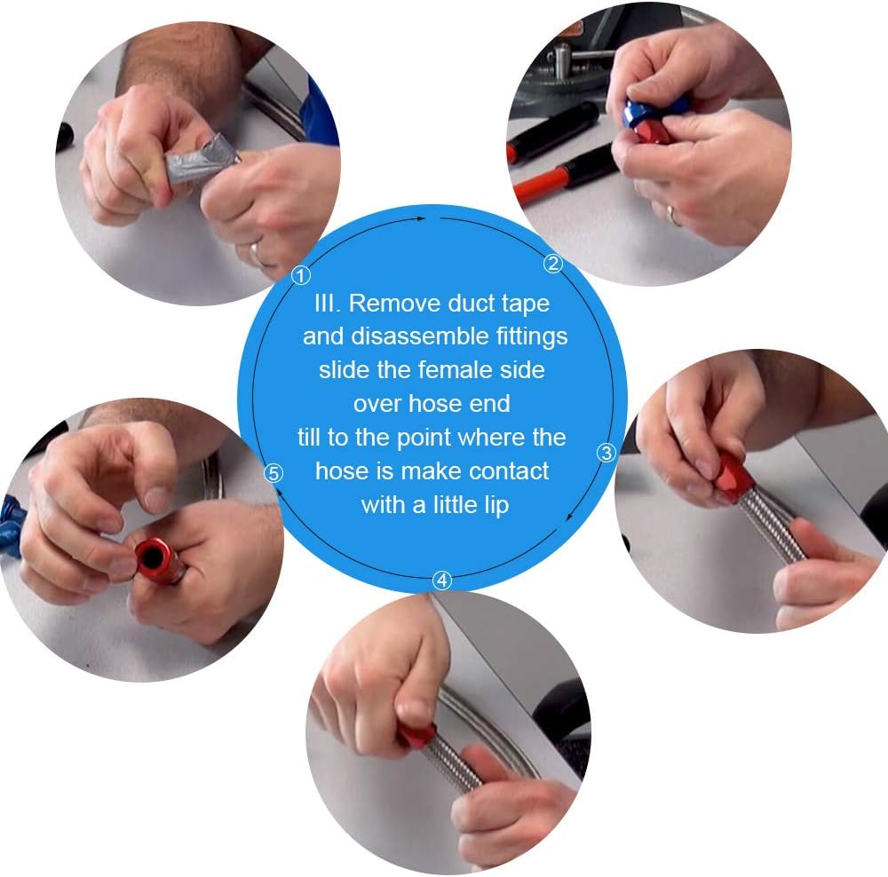 6AN 10FT Fuel Line Hose Kit, Nylon Stainless Steel Braided Fuel Line Oil/Gas/Fuel Hose End Fitting Hose with 8PCS Swivel Fuel Hose Fitting Adapter Kit - Black