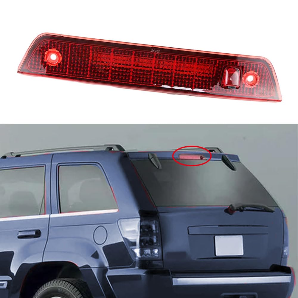 Riloer Terza luce freno, Luce freno a LED ad alto livello Lampada stop per porta, Luce freno posteriore ad alto livello compatibile con Jeep Grand Cherokee 2005-2010, 55156389AC 1 pezzo lente rossa