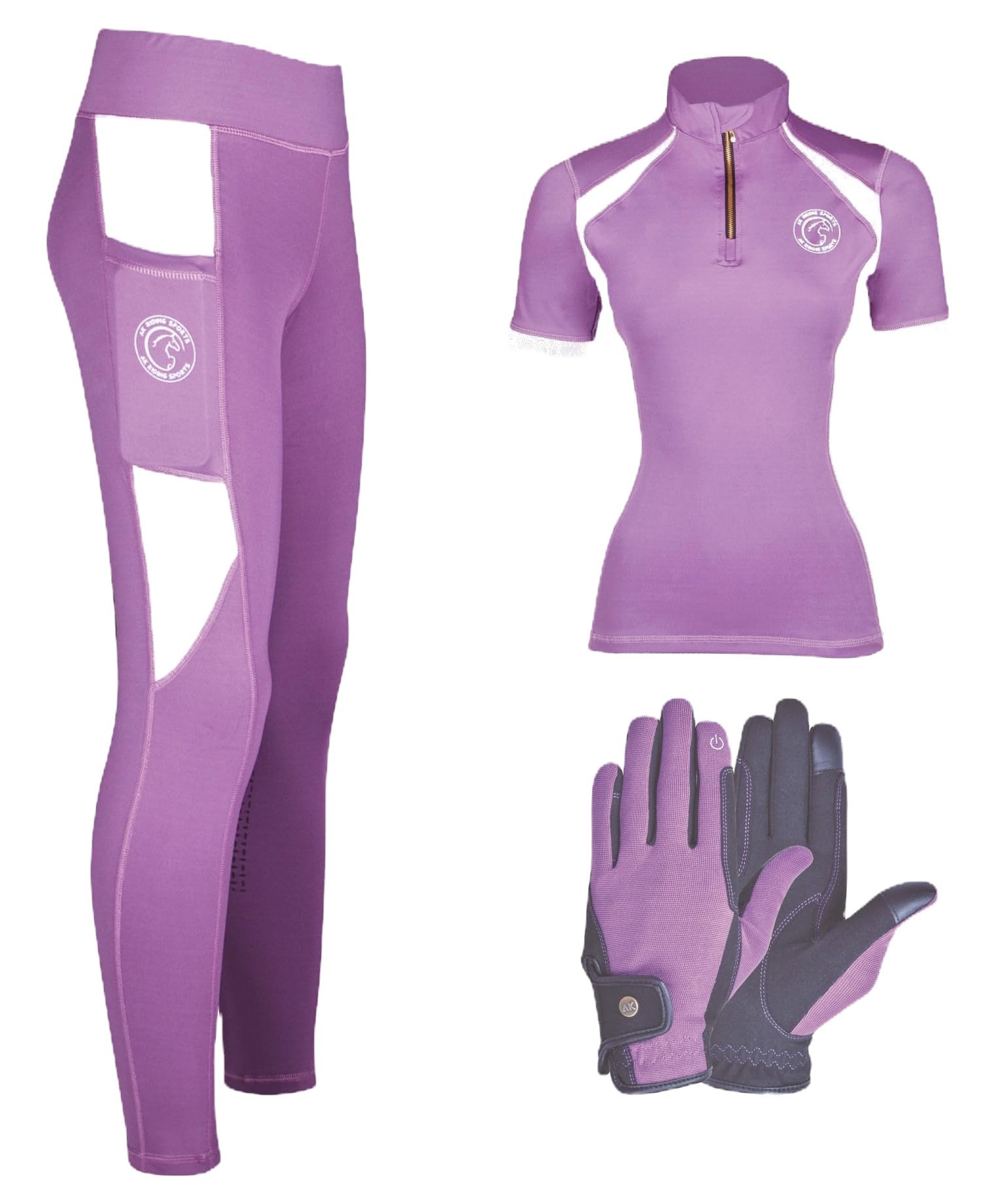AK Comptec Pull on High Waisted Breathable Horse Riding Tights/Leggings/Breeches with Full seat Silicon Grip AKRS 6059 (as8, Alpha, xx_s, Regular, Regular, Bundle Offer (All in One) Purple/White)