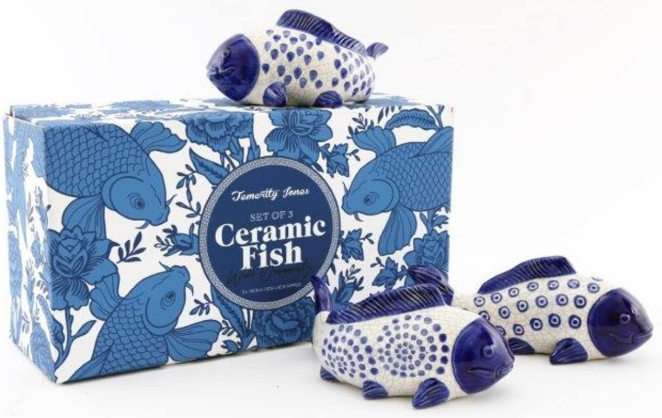 Sifcon International 3 x Assorted Ceramic Cracked Glaze Effect Fish