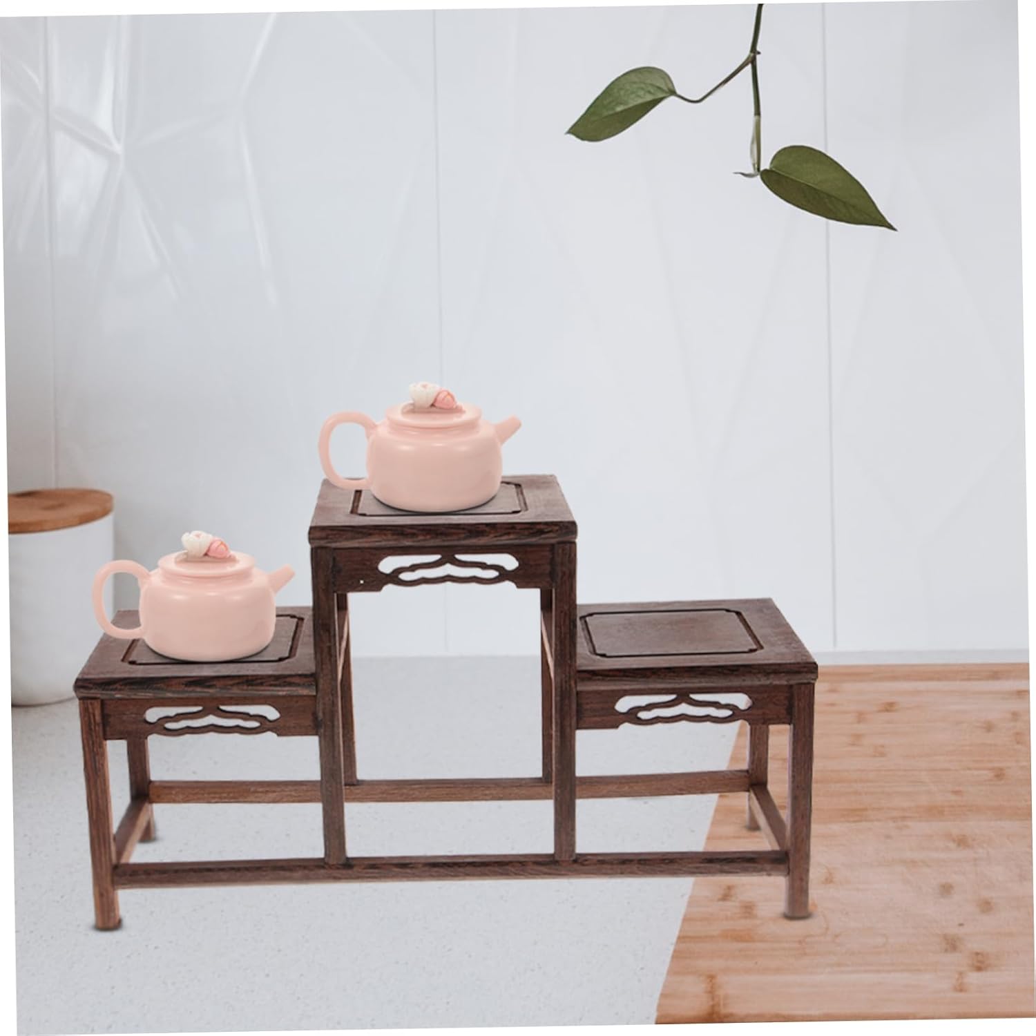Wood Antique Display Stand Wooden Plant Stand Indoor Curio Storage Rack Pavilion-shaped Multi-purpose Shelf for Tea and Home Solid Wood Small Countertop Display Rack