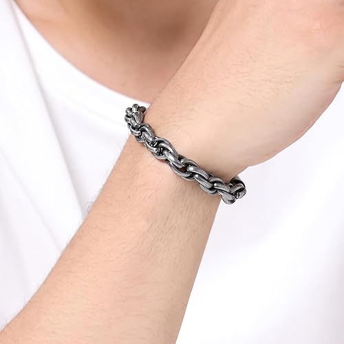 Miniatura 2 de Pulsera de acero inoxidable para hombre, pulsera trenzada de eslabones de cadena para hombre, pulsera trenzada negra, plata, bronce, plomizo, 7.5-9