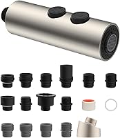 Hibbent Brushed Nickel Pull-Down Kitchen Faucet Spray Head Replacement - Stainless Steel 2-Mode Nozzle, 15 Adapters for Moen, Delta, Kohler