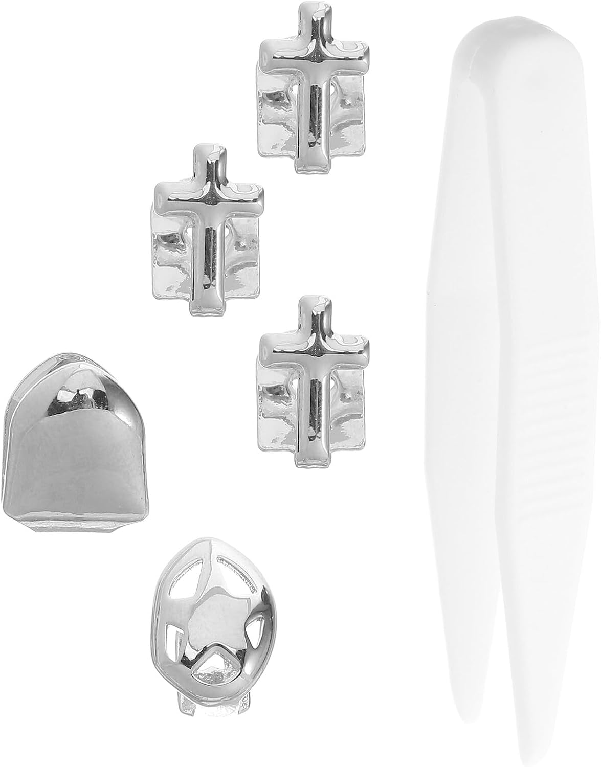 Operitacx Cross-themed Silver Hip Hop Teeth Grills Set Halloween Cosplay Rapper Tooth Jewelry for Women Silver Caps for Party Costume Accessories