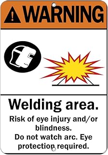 Aluminum Vertical Metal Sign Multiple Sizes Warning Eye Protection Required Welding Area Risk Injury Construction Safety with Border Weatherproof Street 9x12Inches
