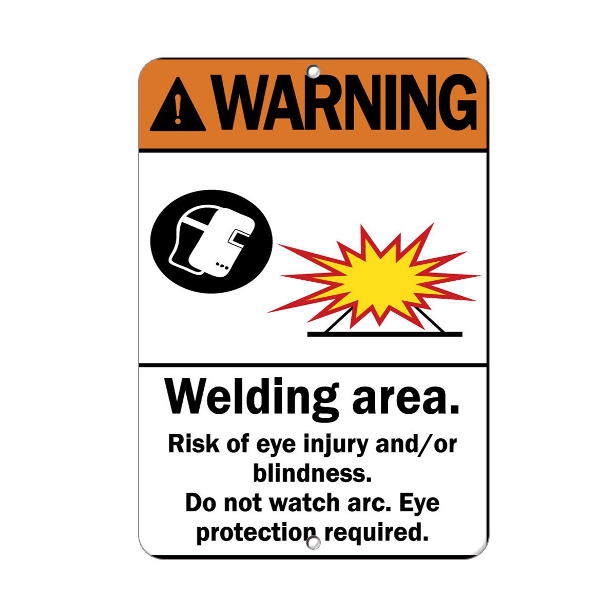 Aluminum Vertical Metal Sign Multiple Sizes Warning Eye Protection Required Welding Area Risk Injury Construction Safety with Border Weatherproof Street 9x12Inches