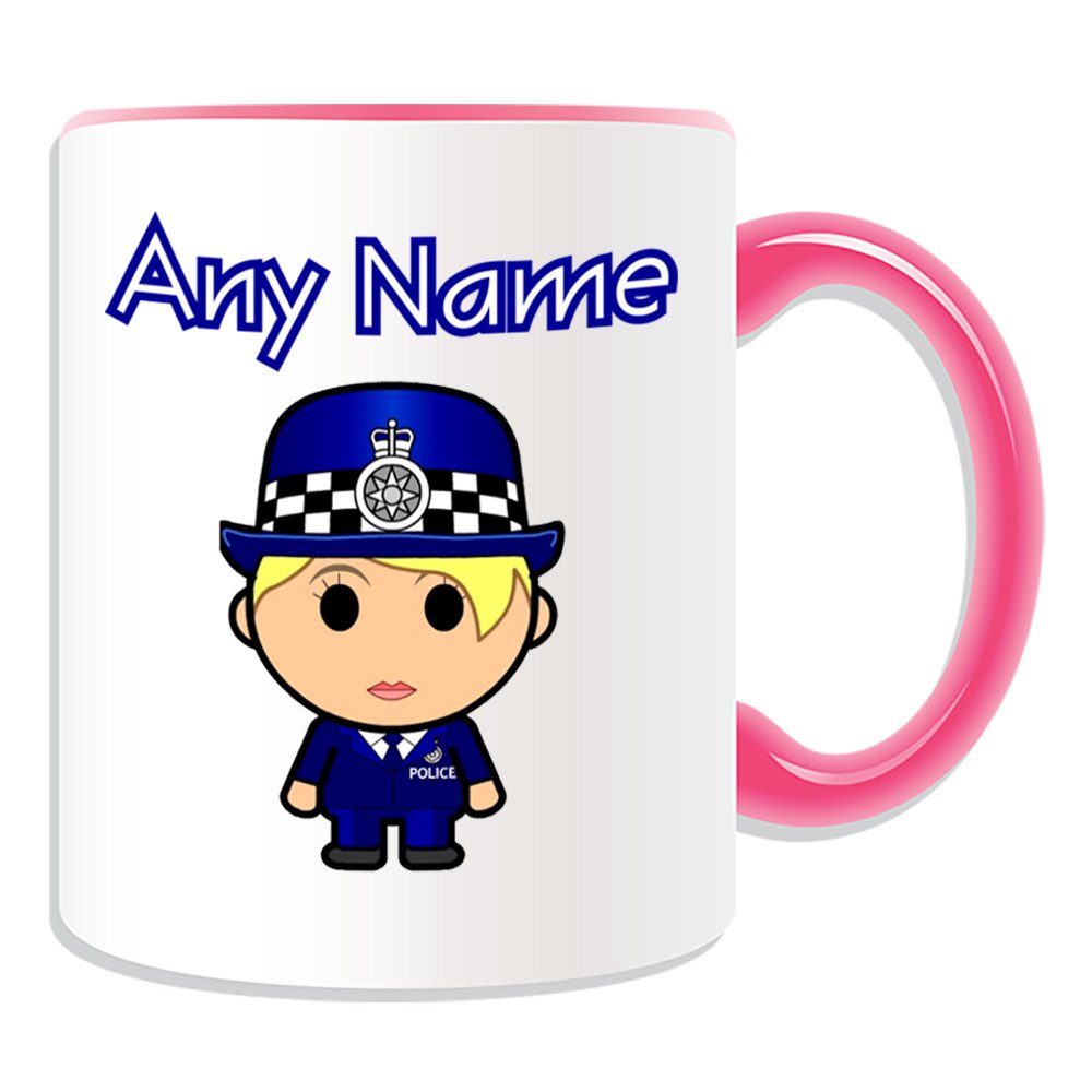 Unigift Women's Pink Personalised Gift - Police Community Support Officer Blonde Hair Mug (Career Design Theme, Colour Options) - Any Name / Message On Your Unique - Pcso Policewoman Hat Cap Blue Uniform Occupation