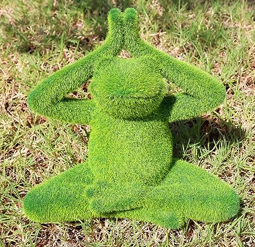 Ebros Whimsical Meditating Buddha Yoga Frog Garden Statue in Flocked Artificial Moss Finish Resin Sculpture Guest Greeter Home Decor Outdoors Patio Flower Bed Frogs Toads Zen Feng Shui Lotus Pose