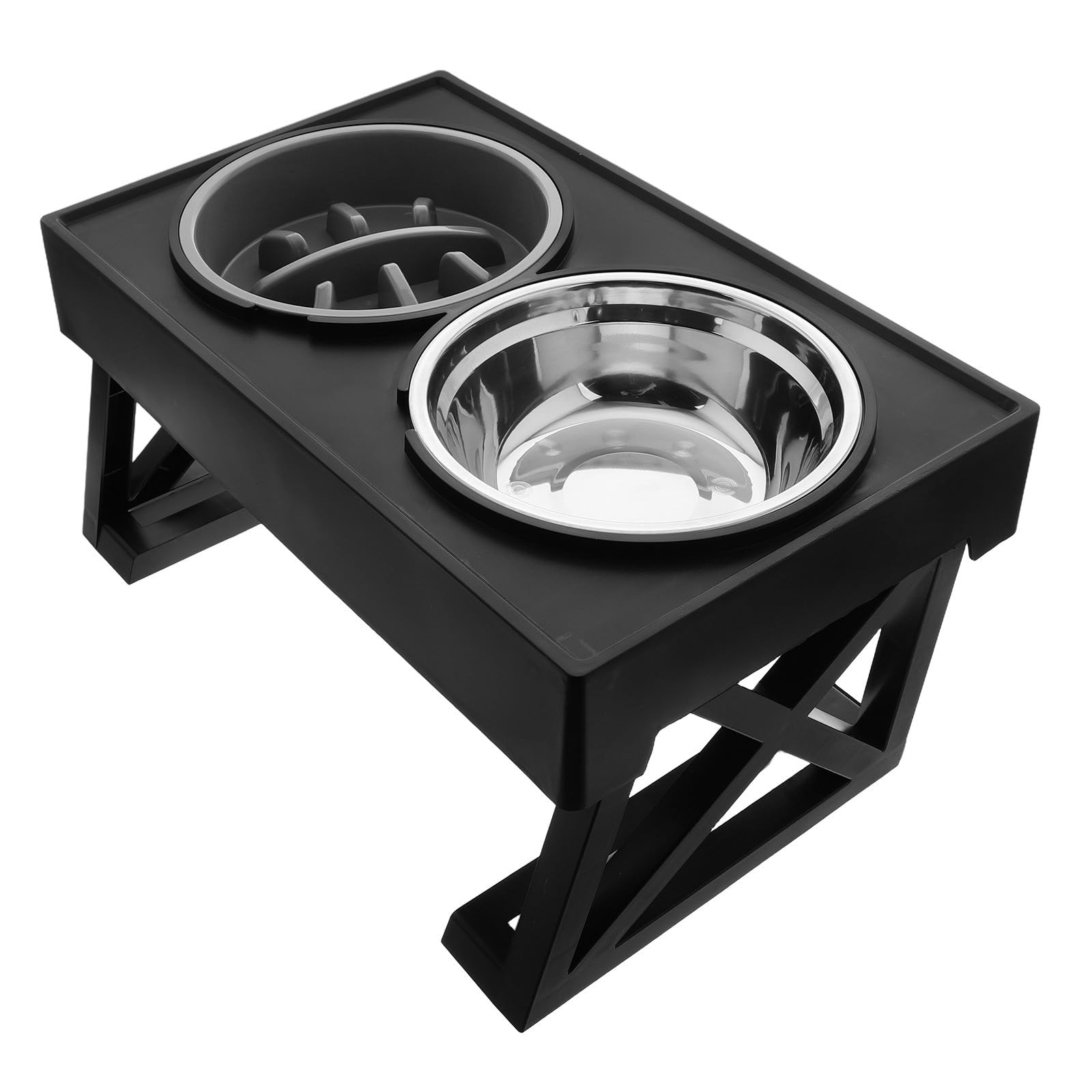 Artibetter Gamelle Double Bol pour Chat et Acier Inoxydable Surélevée Abs, Slow Feeder pour Nourriture et Eau, pour Chats et Chiens, Maison et Voyage