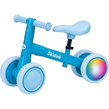 SKIDEE Toddler Balance Bike 1-3, 4-Wheel Balance Bike with Rare Light-Motion-Activated LED Wheels, Adjustable Height & Child Safe Steering, Lightweight Ride-On Toy Boys & Girls