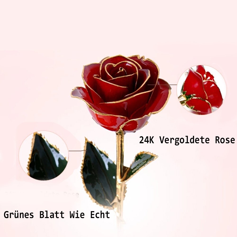 ZJchao, rosa dorata da 24 carati, vera rosa conservabile per sempre e sempre aperta, idea per anniversario di matrimonio, San Natale, compleanno, 29 cm di lunghezza, in confezione con