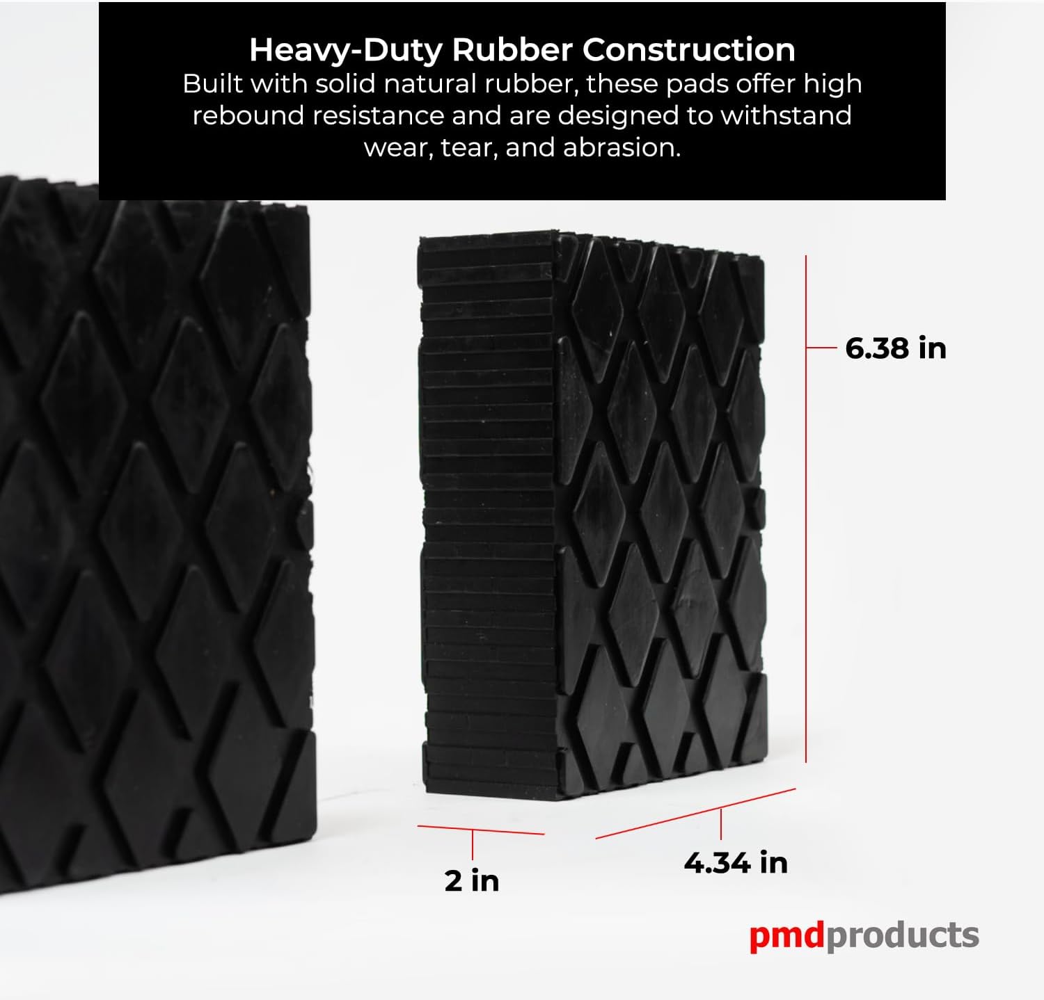 Solid Rubber Auto Lift Block Spacer Pad – Heavy-Duty 6-3/8" x 4-3/4" x 2" Pad for Automobile Lifts, Jacks, & Racks | 3000 lbs Capacity | Set of 4