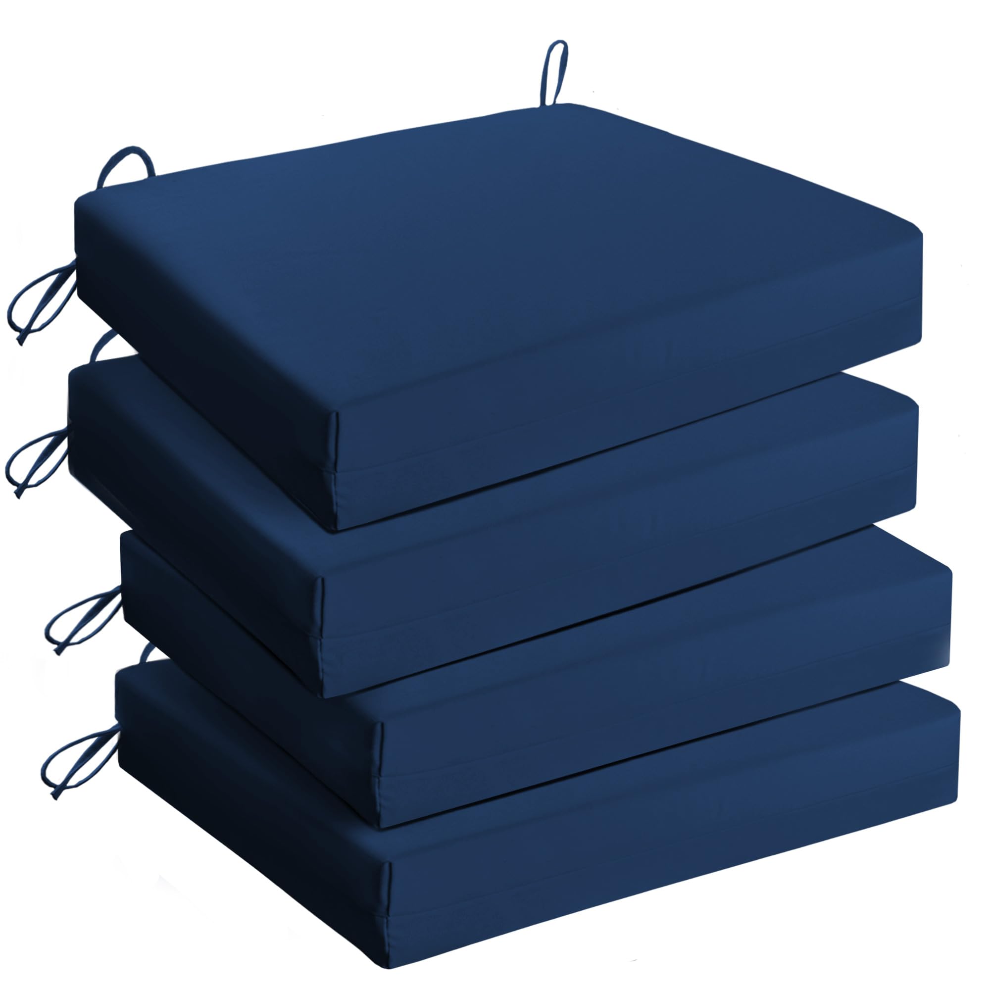 Outdoor Chair Cushions Pack of 4, Water Resistant Patio Cushions with Ties, High Density Sponge Filling Square Corner Seat Cushions for Outdoor Furniture, 18.5"x16"x3", Navy Blue