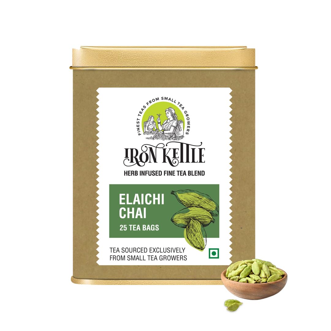 IRON KETTLE Cardamom Black Tea|Assam Ctc Tea Blended With Raw Cardomom & Natural Cardomom Extract|Sourced Exclusively From Small Tea Growers With Higher Fine Leaf Count|25 Tea Bags, 150 Gm (B0C2Z53HF1) Amazon Price History, Amazon Price Tracker