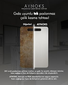 1,5 mm Paslanmaz 304 Kalite Çelik Kesme Tahtası, Bulaşık Makinesinde Yıkanabilir, Mutfak için Metal Doğrama Tahtası,Bıcak Dostu,Özel Ayaklı,Hijyenik ve Dayanıklı,34x23 cm,Kolay Temizlenebilir.